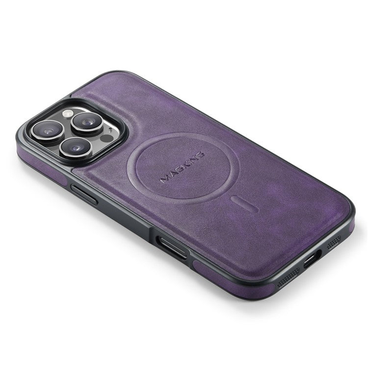 MAGKING K1 Series For iPhone 16 Pro Magnetic Case PC+TPU+PU Leather Phone Cover - Purple