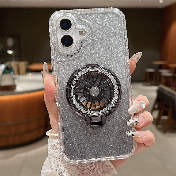 For iPhone 16 Case Compatible with MagSafe Gyro Design Glitter PC + TPU Phone Cover - Black