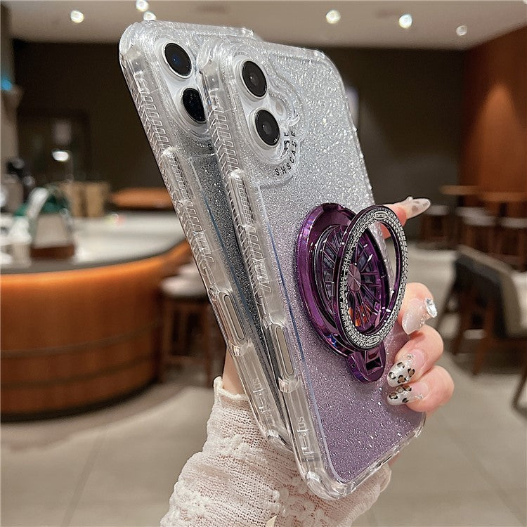 For iPhone 16 Case Compatible with MagSafe Gyro Design Glitter PC + TPU Phone Cover - Black