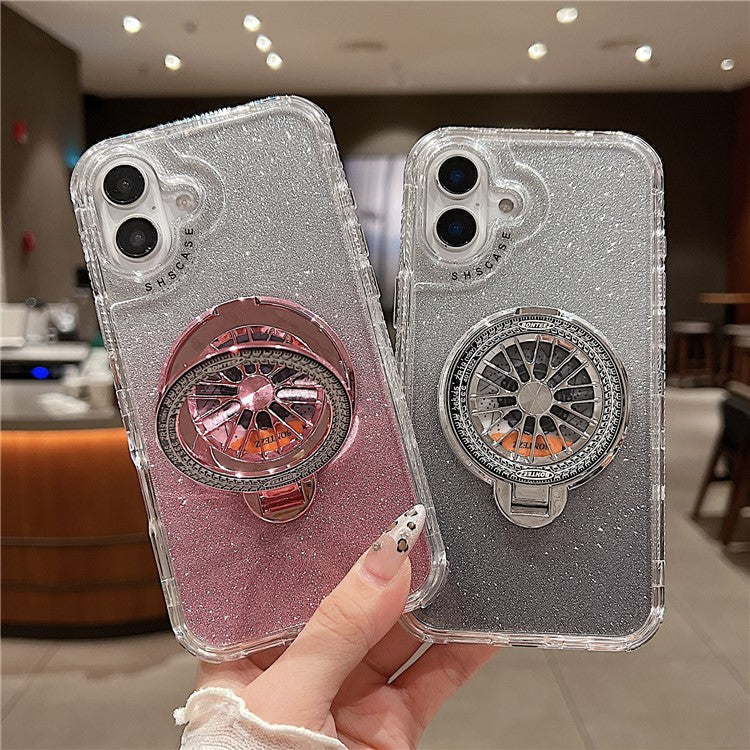 For iPhone 16 Case Compatible with MagSafe Gyro Design Glitter PC + TPU Phone Cover - Black