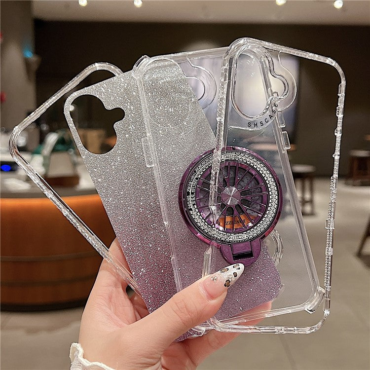 For iPhone 16 Case Compatible with MagSafe Gyro Design Glitter PC + TPU Phone Cover - Black