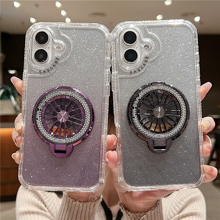 For iPhone 16 Case Compatible with MagSafe Gyro Design Glitter PC + TPU Phone Cover - Black