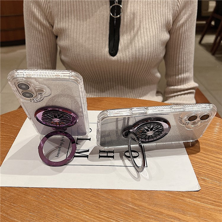 For iPhone 16 Case Compatible with MagSafe Gyro Design Glitter PC + TPU Phone Cover - Black