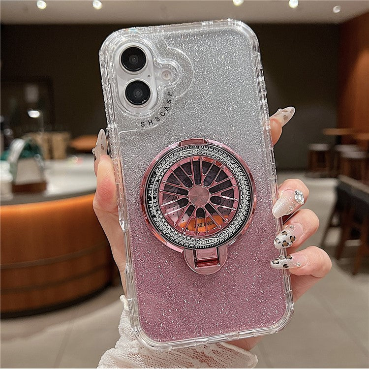 For iPhone 16 Plus Case Compatible with MagSafe Gyro Design Glitter PC + TPU Phone Cover - Pink
