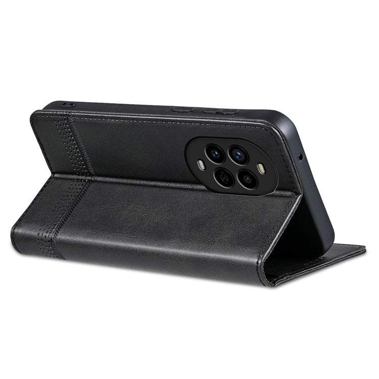 AZNS For Huawei nova 13 Pro 5G Case Cowhide Texture PU Leather Wallet Phone Cover - Black