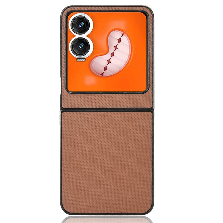 For Infinix Zero Flip 5G Case Carbon Fiber Texture Shockproof PU+PC Phone Cover - Brown