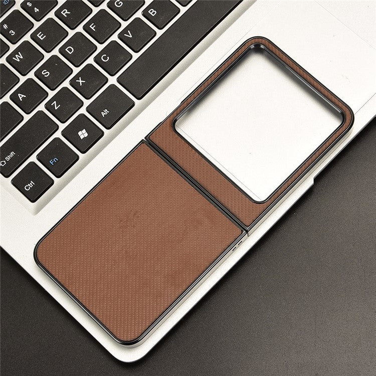 For Infinix Zero Flip 5G Case Carbon Fiber Texture Shockproof PU+PC Phone Cover - Brown