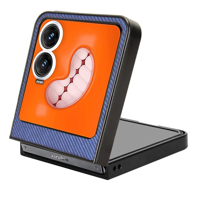 For Infinix Zero Flip 5G Case Carbon Fiber Texture Shockproof PU+PC Phone Cover - Blue