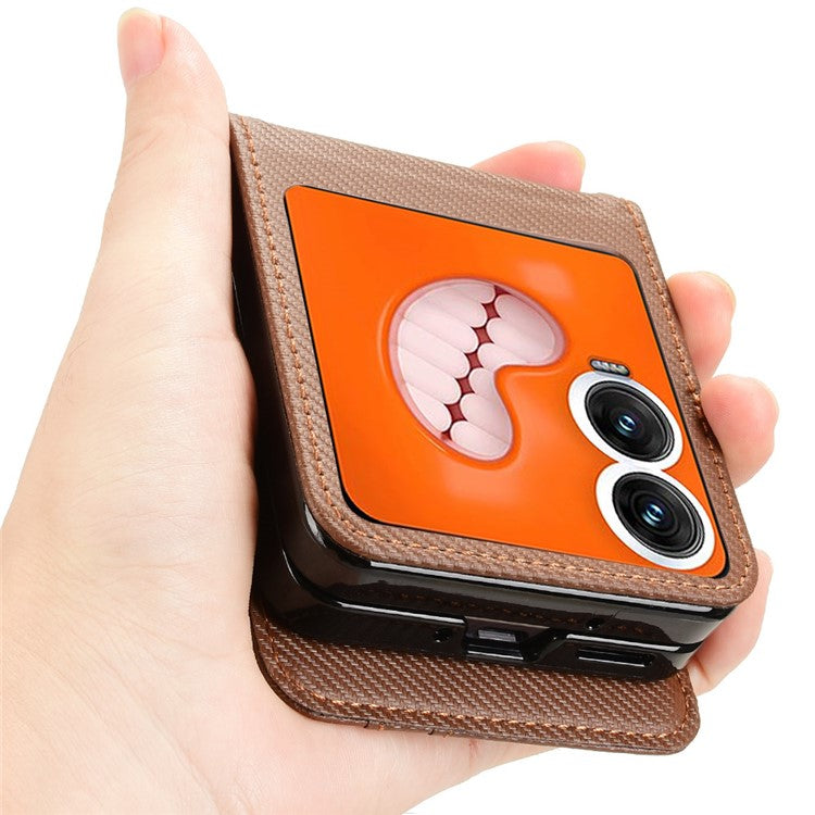 For Infinix Zero Flip 5G Case PU Leather+PC Card Holder Mobile Phone Cover - Brown