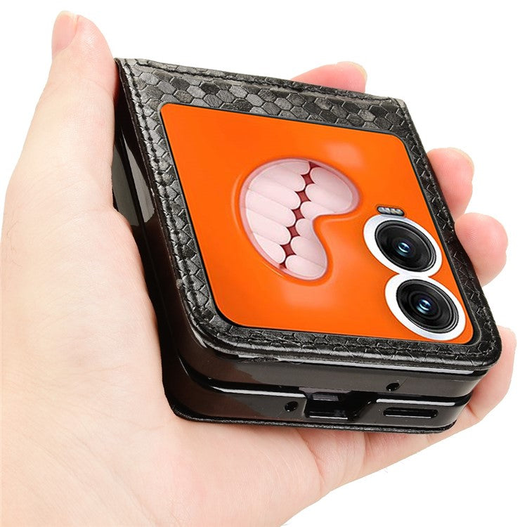 For Infinix Zero Flip 5G Case Dot Pattern Imprint PU Leather Coated PC Phone Cover with Card Holder - Black