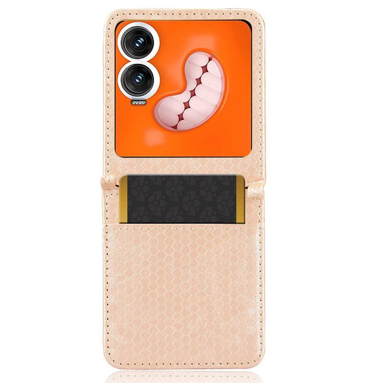 For Infinix Zero Flip 5G Case Dot Pattern Imprint PU Leather Coated PC Phone Cover with Card Holder - Rose Gold