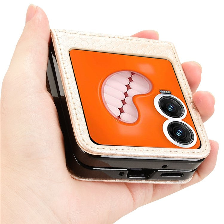 For Infinix Zero Flip 5G Case Dot Pattern Imprint PU Leather Coated PC Phone Cover with Card Holder - Rose Gold