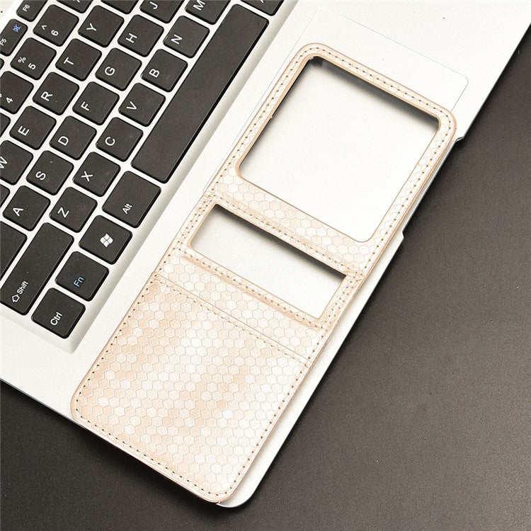 For Infinix Zero Flip 5G Case Dot Pattern Imprint PU Leather Coated PC Phone Cover with Card Holder - Rose Gold