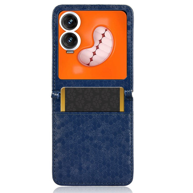 For Infinix Zero Flip 5G Case Dot Pattern Imprint PU Leather Coated PC Phone Cover with Card Holder - Dark Blue