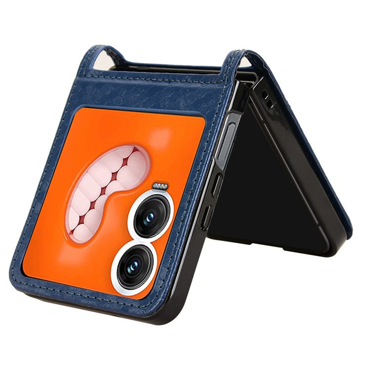 For Infinix Zero Flip 5G Case Dot Pattern Imprint PU Leather Coated PC Phone Cover with Card Holder - Dark Blue