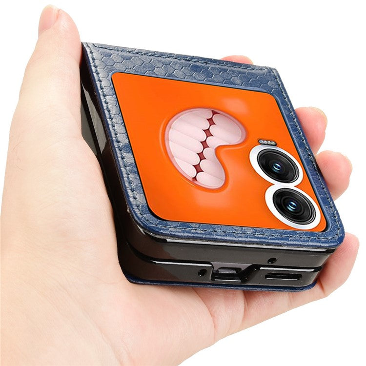 For Infinix Zero Flip 5G Case Dot Pattern Imprint PU Leather Coated PC Phone Cover with Card Holder - Dark Blue