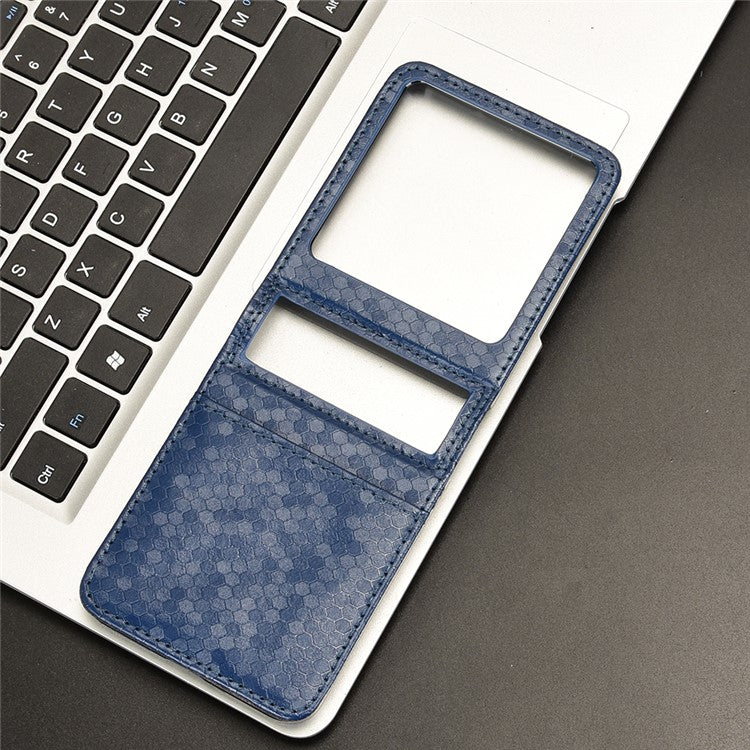 For Infinix Zero Flip 5G Case Dot Pattern Imprint PU Leather Coated PC Phone Cover with Card Holder - Dark Blue