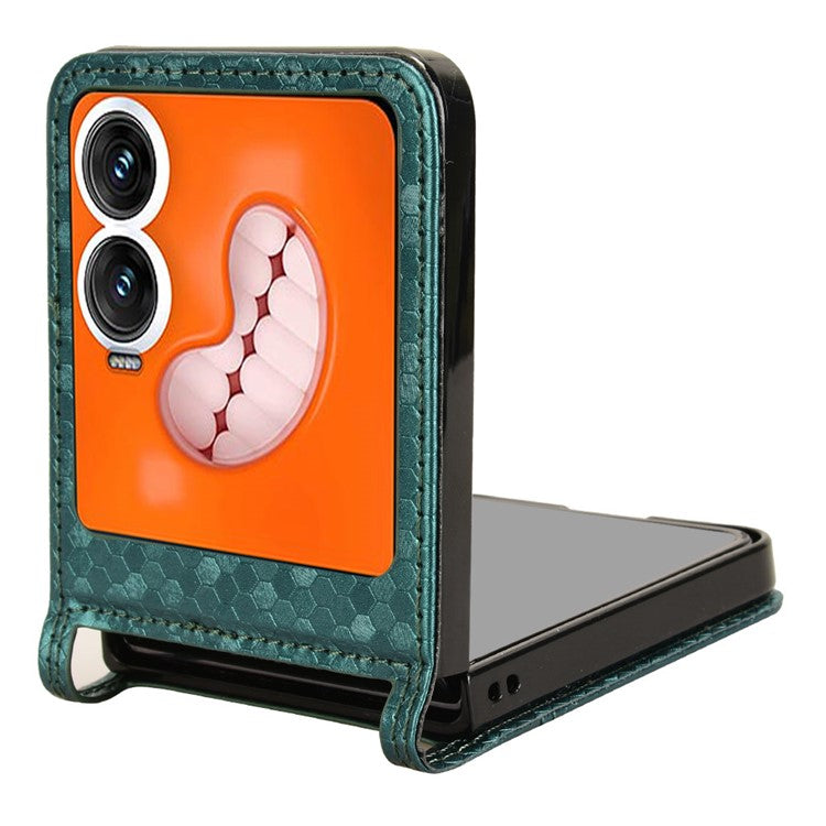 For Infinix Zero Flip 5G Case Dot Pattern Imprint PU Leather Coated PC Phone Cover with Card Holder - Green