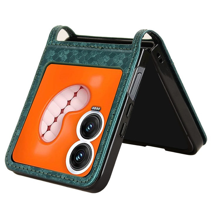 For Infinix Zero Flip 5G Case Dot Pattern Imprint PU Leather Coated PC Phone Cover with Card Holder - Green