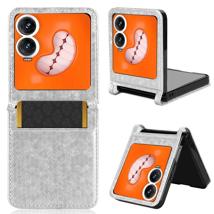 For Infinix Zero Flip 5G Case Dot Pattern Imprint PU Leather Coated PC Phone Cover with Card Holder - Silver