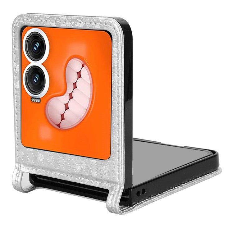 For Infinix Zero Flip 5G Case Dot Pattern Imprint PU Leather Coated PC Phone Cover with Card Holder - Silver