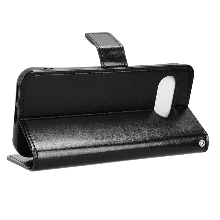 For Google Pixel 9a Case Crazy Horse Texture PU Leather Phone Wallet Cover - Black