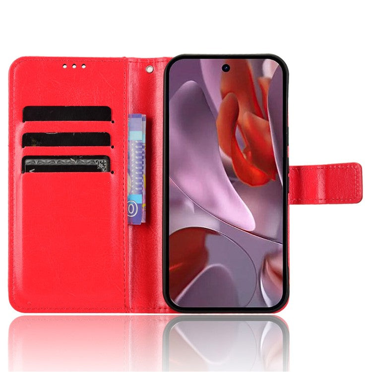 For Google Pixel 9a Case Crazy Horse Texture PU Leather Phone Wallet Cover - Red