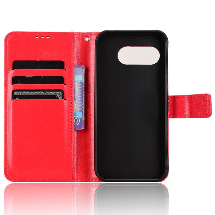 For Google Pixel 9a Case Crazy Horse Texture PU Leather Phone Wallet Cover - Red