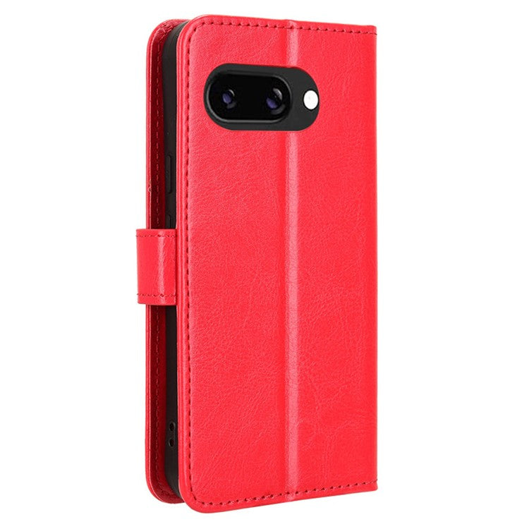 For Google Pixel 9a Case Crazy Horse Texture PU Leather Phone Wallet Cover - Red