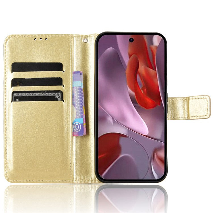 For Google Pixel 9a Case Crazy Horse Texture PU Leather Phone Wallet Cover - Gold