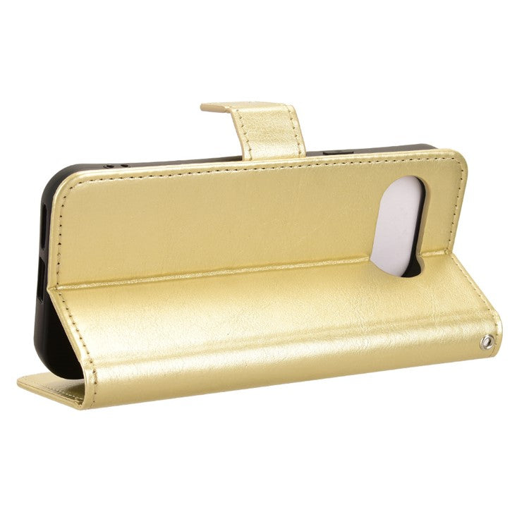 For Google Pixel 9a Case Crazy Horse Texture PU Leather Phone Wallet Cover - Gold