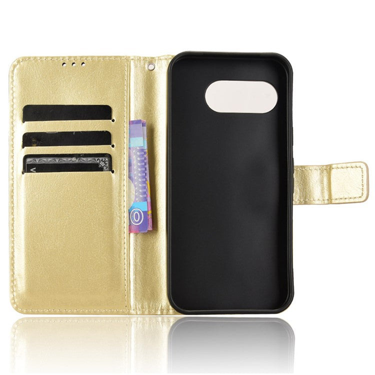 For Google Pixel 9a Case Crazy Horse Texture PU Leather Phone Wallet Cover - Gold