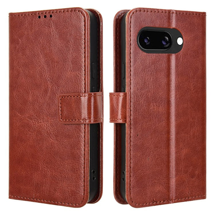 For Google Pixel 9a Case Crazy Horse Texture PU Leather Phone Wallet Cover - Brown