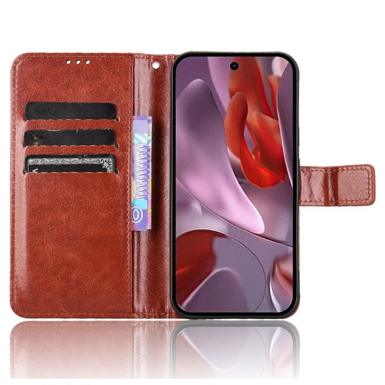 For Google Pixel 9a Case Crazy Horse Texture PU Leather Phone Wallet Cover - Brown