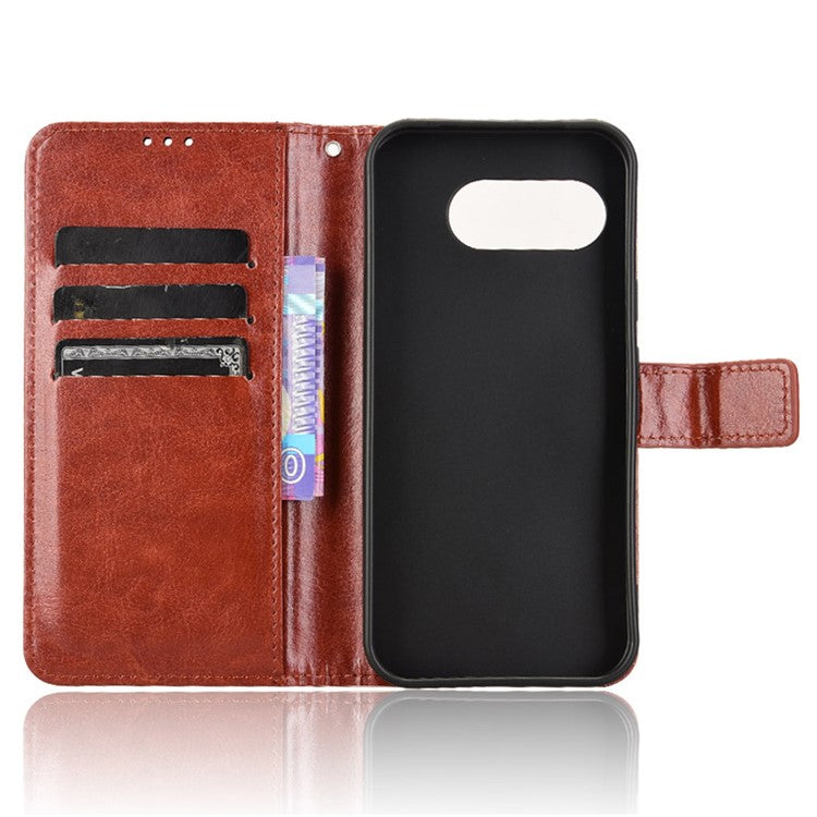 For Google Pixel 9a Case Crazy Horse Texture PU Leather Phone Wallet Cover - Brown