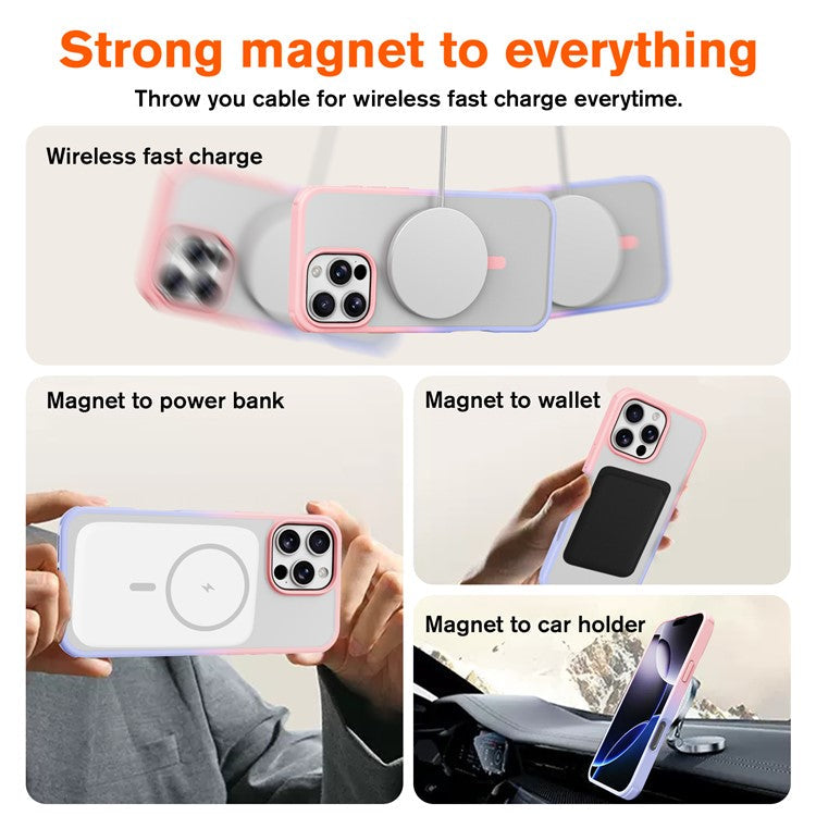 For iPhone 16 Pro Magnetic Case Compatible with MagSafe TPU+PC Phone Cover - Gradient Pink Purple