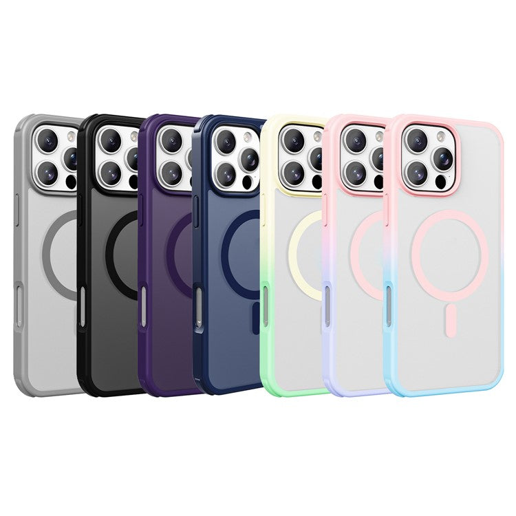 For iPhone 16 Pro Magnetic Case Compatible with MagSafe TPU+PC Phone Cover - Gradient Yellow Green