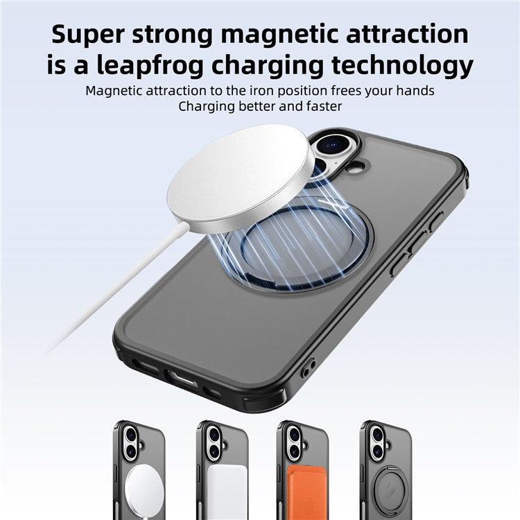 For iPhone 16 Case Compatible with MagSafe Ring Kickstand TPU+PC Back Cover - Black