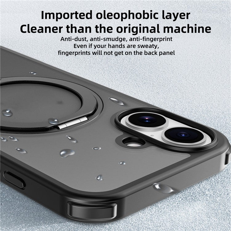 For iPhone 16 Case Compatible with MagSafe Ring Kickstand TPU+PC Back Cover - Black