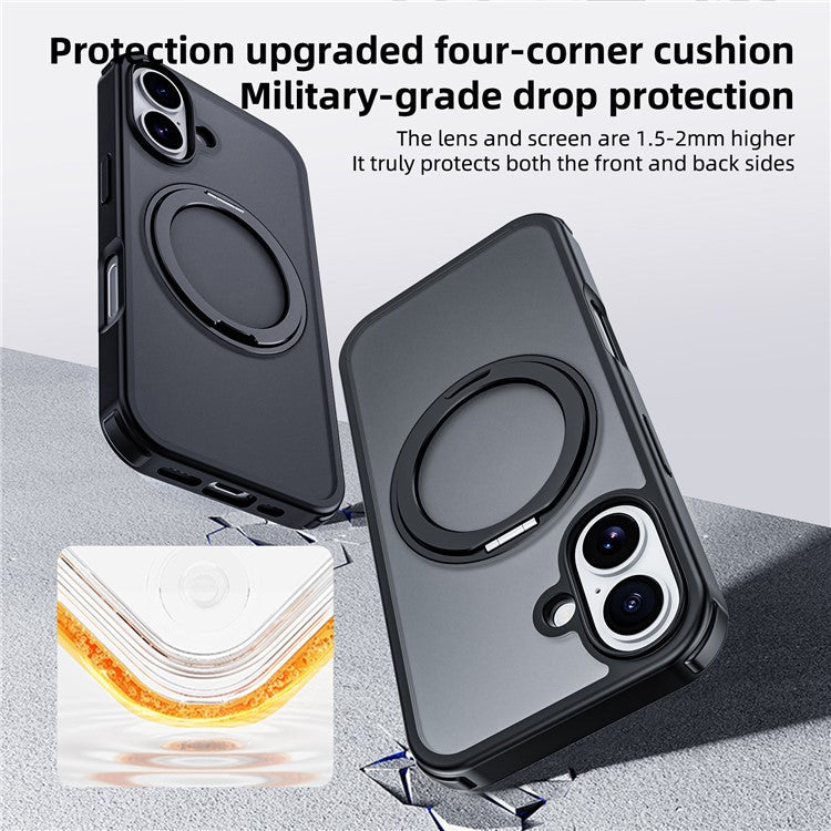 For iPhone 16 Case Compatible with MagSafe Ring Kickstand TPU+PC Back Cover - Black