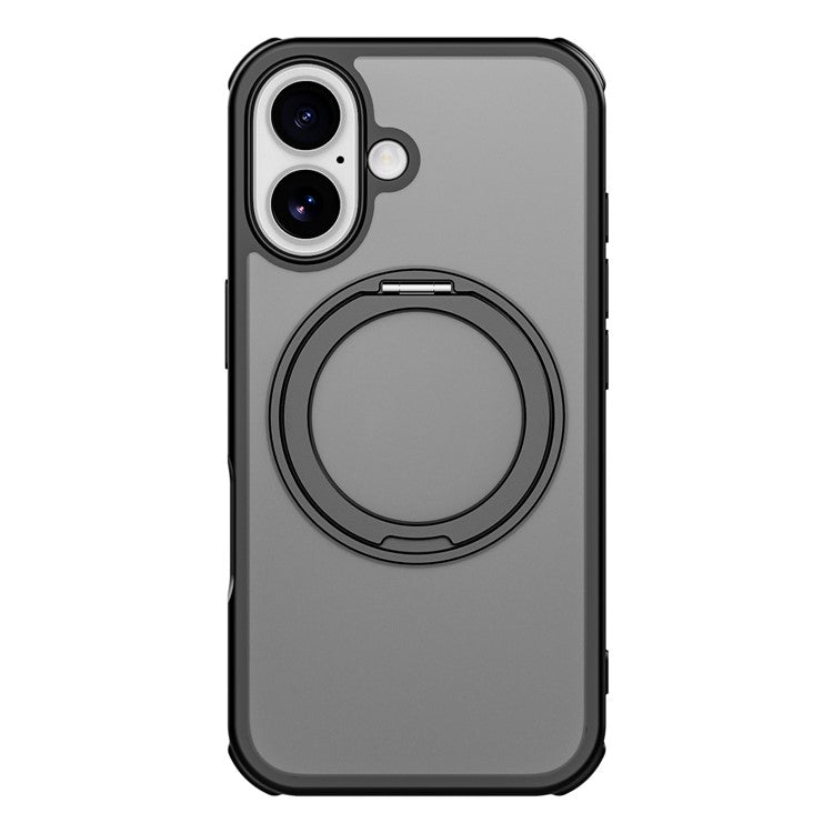 For iPhone 16 Case Compatible with MagSafe Ring Kickstand TPU+PC Back Cover - Black