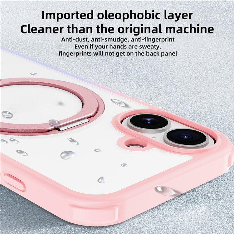 For iPhone 16 Case Compatible with MagSafe Ring Kickstand TPU+PC Back Cover - Gradient Pink Purple