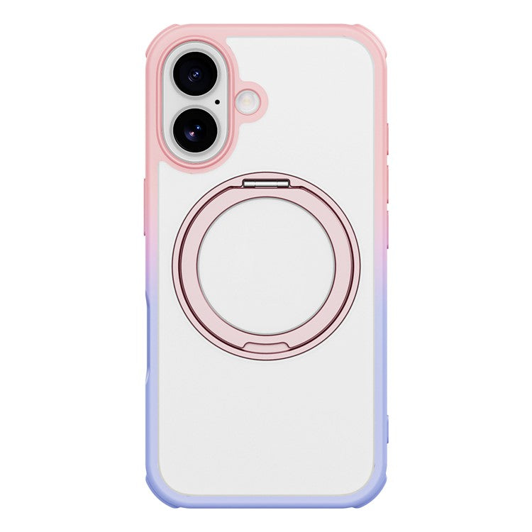 For iPhone 16 Case Compatible with MagSafe Ring Kickstand TPU+PC Back Cover - Gradient Pink Purple