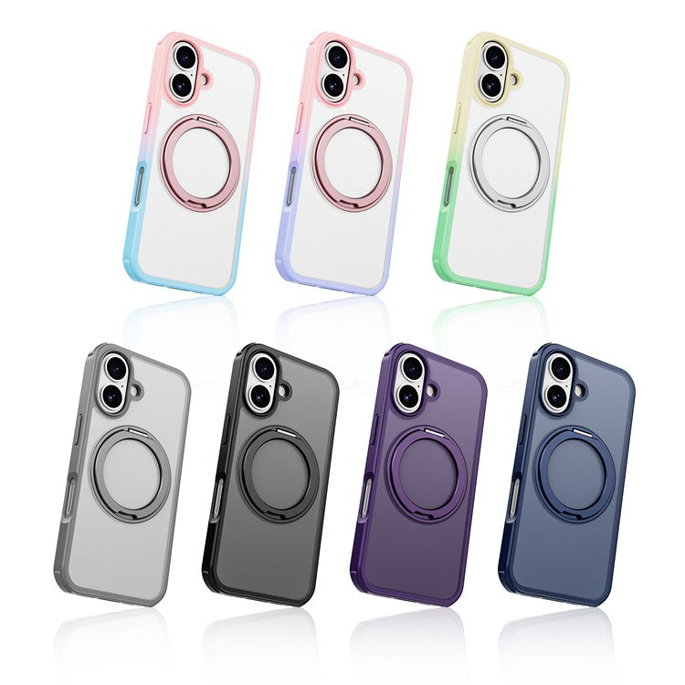 For iPhone 16 Case Compatible with MagSafe Ring Kickstand TPU+PC Back Cover - Gradient Pink Purple