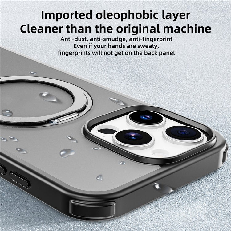 For iPhone 16 Pro Case Compatible with MagSafe Ring Kickstand TPU+PC Back Cover - Black