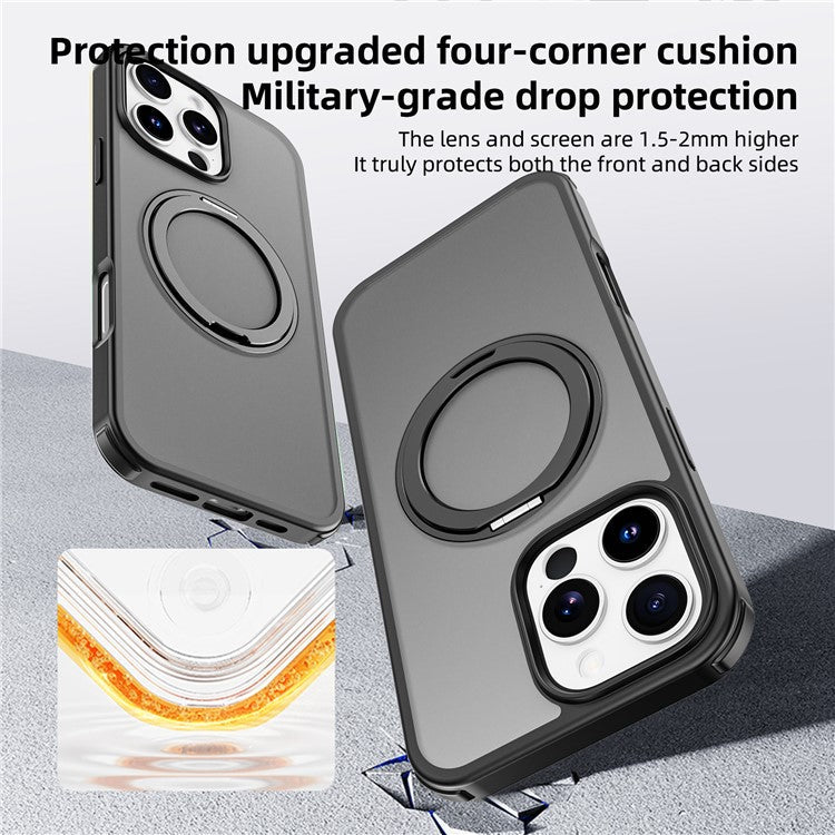 For iPhone 16 Pro Case Compatible with MagSafe Ring Kickstand TPU+PC Back Cover - Black