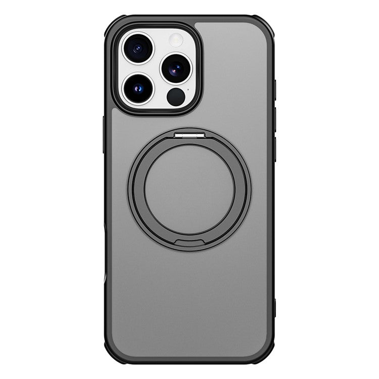 For iPhone 16 Pro Case Compatible with MagSafe Ring Kickstand TPU+PC Back Cover - Black