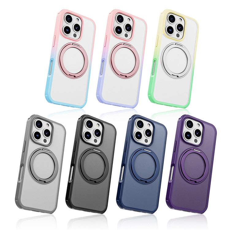 For iPhone 16 Pro Case Compatible with MagSafe Ring Kickstand TPU+PC Back Cover - Black