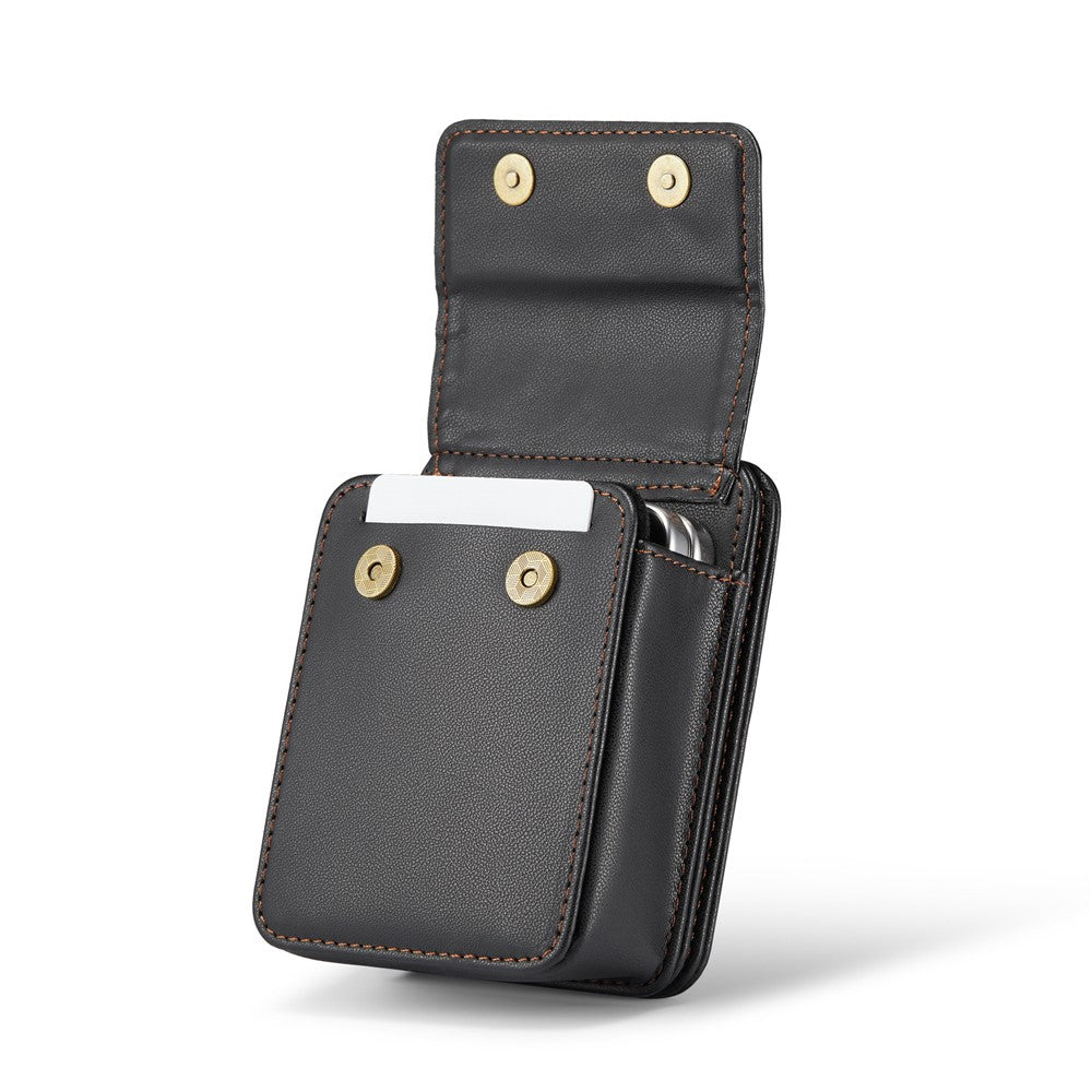 For Samsung Galaxy Z Flip7 FE 5G / Z Flip7 5G / Z Flip6 5G / Z Flip5 5G Leather Mobile Phone Bag RFID Blocking Wallet Pouch with Strap - Black