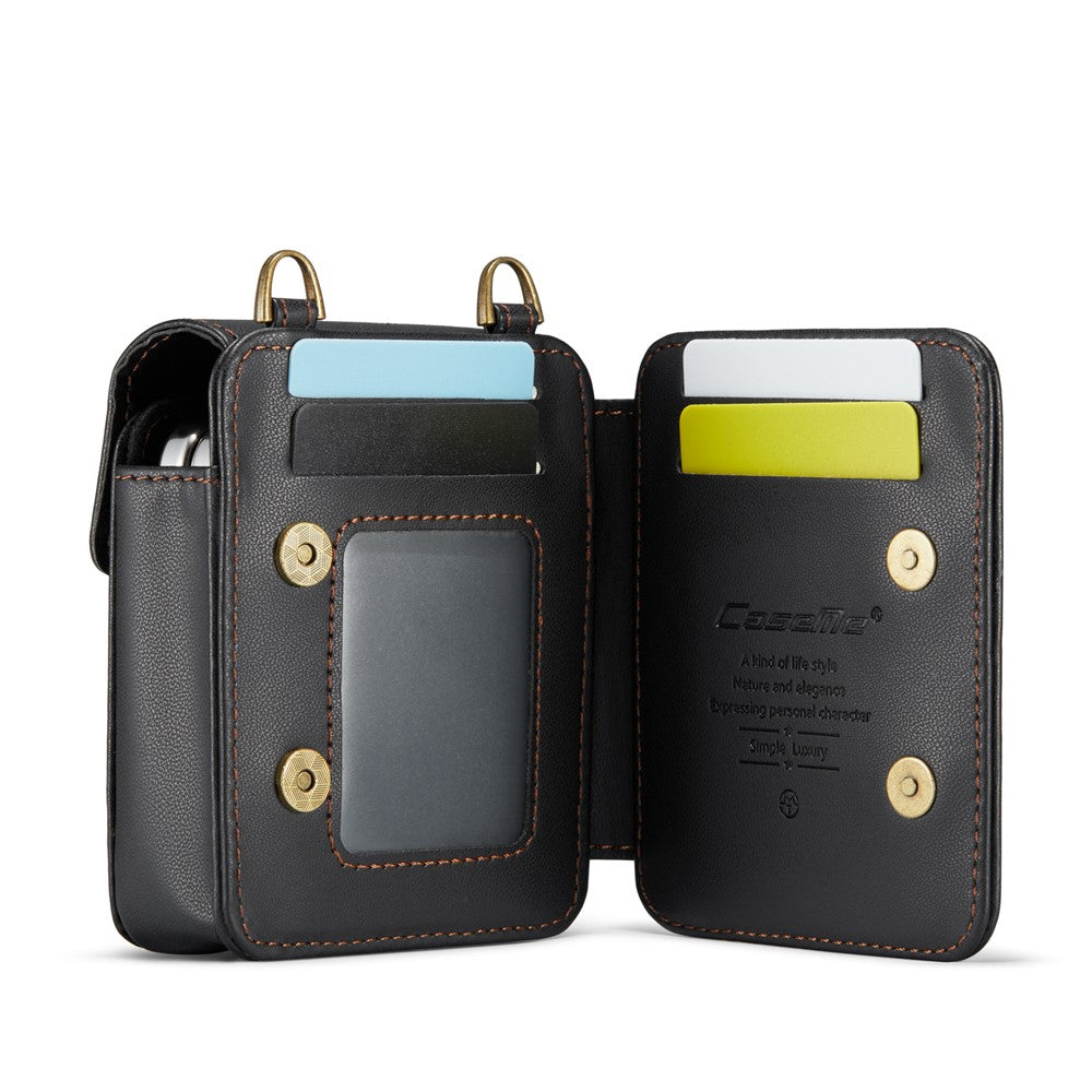 For Samsung Galaxy Z Flip7 FE 5G / Z Flip7 5G / Z Flip6 5G / Z Flip5 5G Leather Mobile Phone Bag RFID Blocking Wallet Pouch with Strap - Black